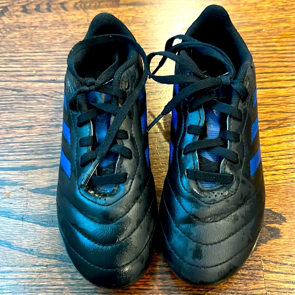 Kids Black and Blue Adidas Cleats - Size 1.5